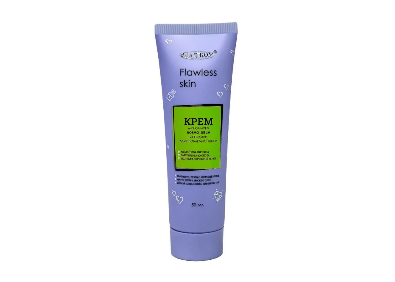 Крем для обличчя “Normo-Sebum” “Зволоження та матування” для проблемної шкір “Flawless Skin” ВЛАДІКОМ (50 мл)