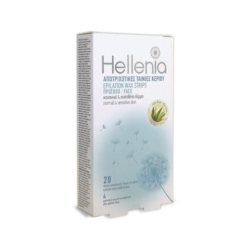 Набір воскових смужок для обличчя Hellenia (20 стрічок + 4 серветки (Aloe Vera))