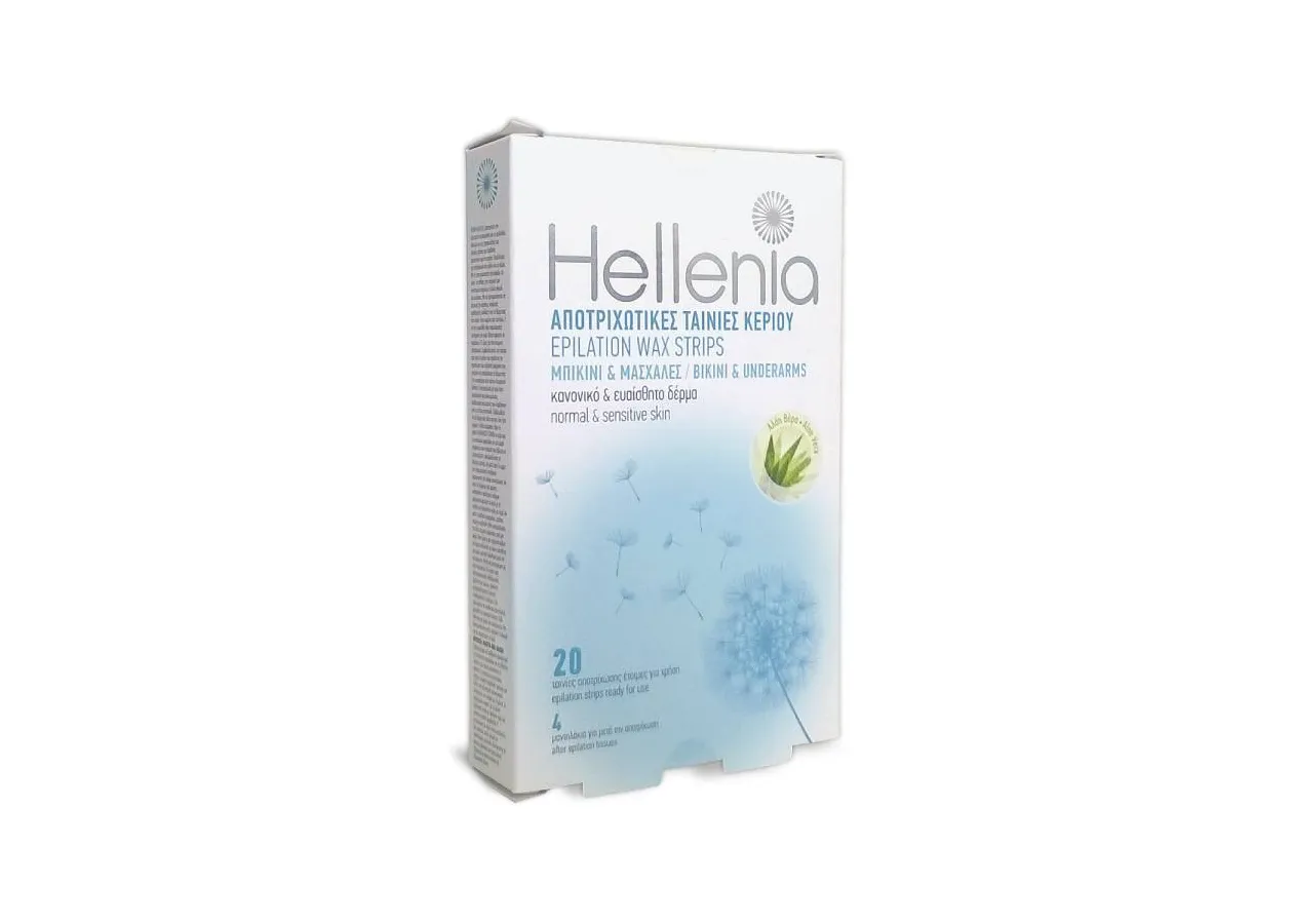 Набір воскових смужок для  бікіні та пахв Hellenia (20 стрічок + 4 серветки (Aloe Vera))
